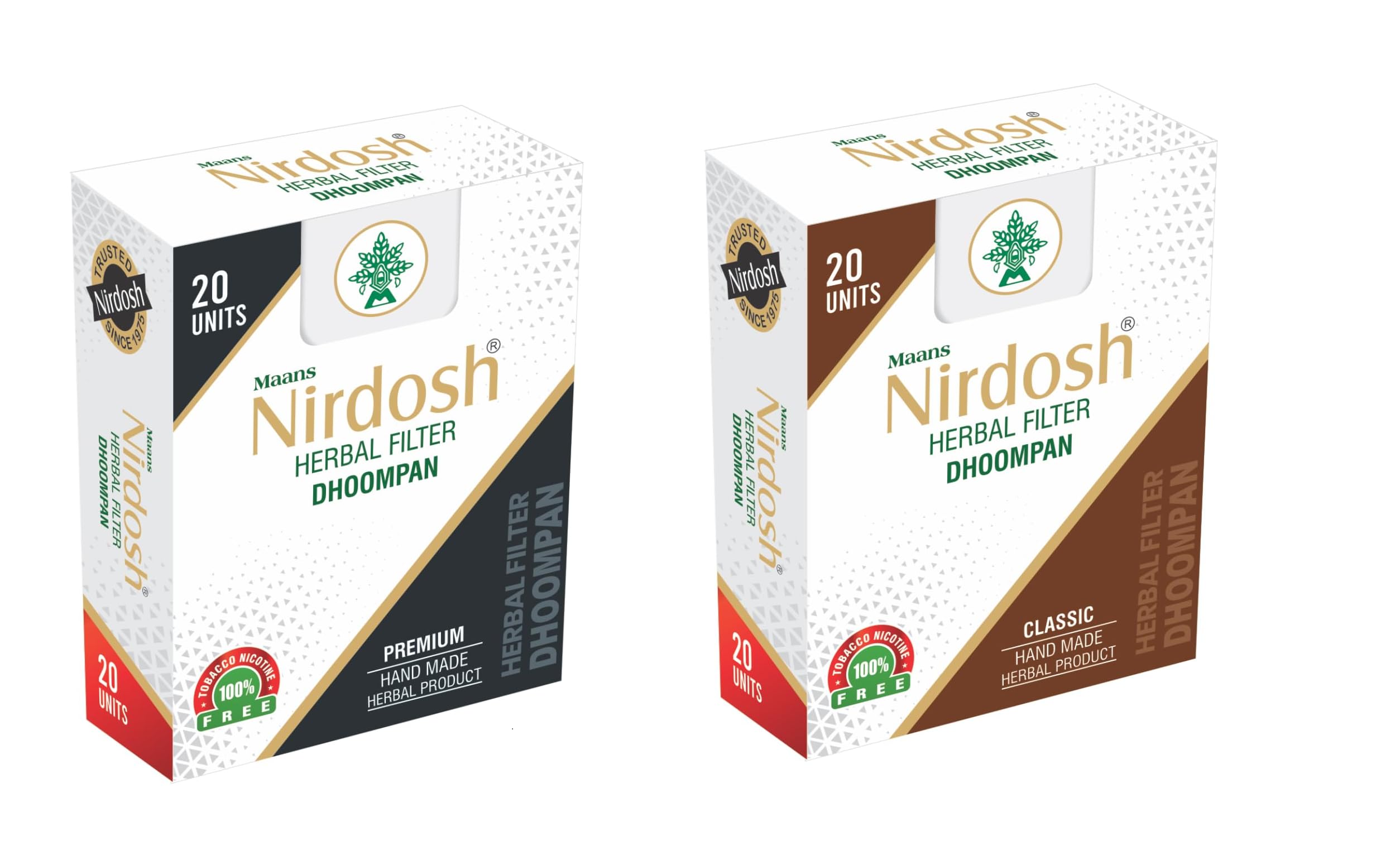 Livebasil Nirdosh Herbal Cigarette - Natural Smoking Alternative -100% Tobacco Free & Nicotine Free - 40 Cigarettes (2 pack of 20 cigarettes) (Premium & Classic)