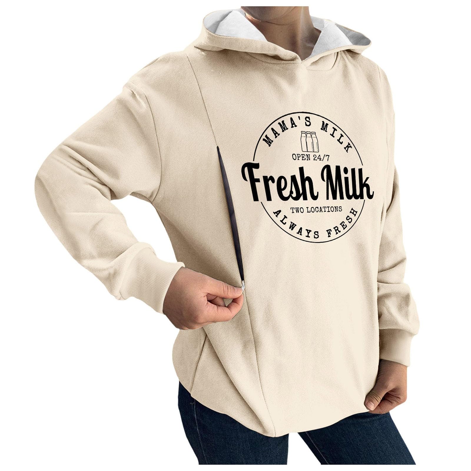 Sweats à Capuche Allaitement Femme Zip Manche Longue Sweats à Capuche Grossesse Zipper Sur Les Côtés Vetement D Allaitement Sweats à Capuche Allaitement Zip Hoodie D'allaitement
