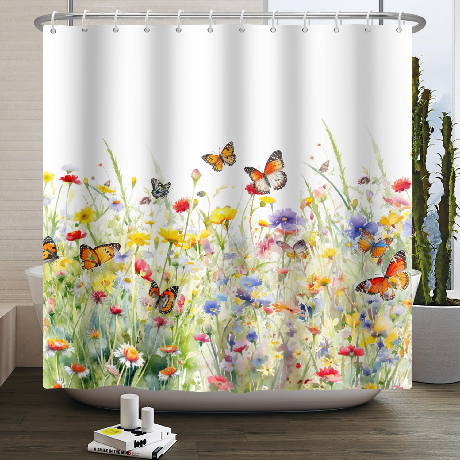 SDOTPMT Vivid Floral Plants Shower Curtain,Spring Watercolor Blossoms Bathroom Curtain,Washable Polyester Shower Curtains for Bathroom Tubs Spa Wet Room with Hooks, 36x72inch