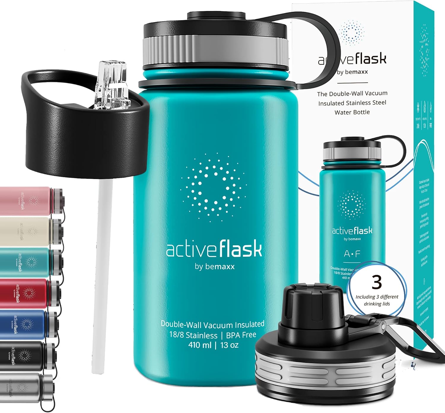 Stainless Steel Water Bottle with Straw & 3 Lids: 1 & 0,5L Leak-Proof BPA-Free Vacuum Insulated ACTIVE FLASK Drinking Bottles Hot Cold: Double Walled Outdoor Drink Thermo Mug Tea Coffee Sport Gym Bike