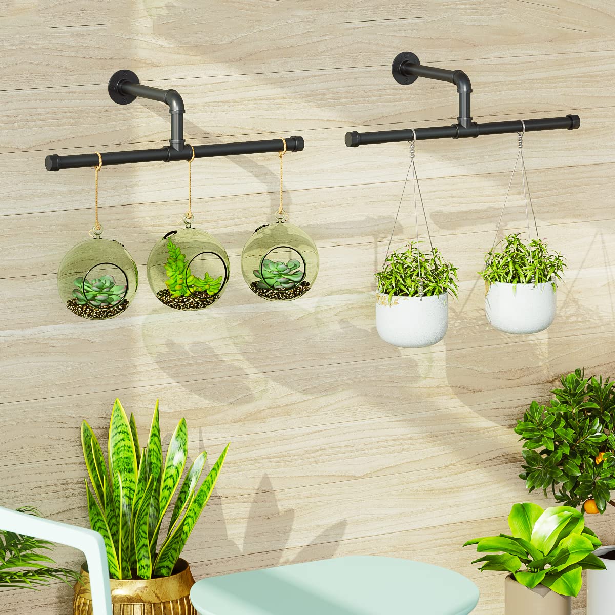 FANHAO Perchero de Pared, Barras de suspensión para Ropa de tuberías industriales, Ahorro de Espacio, 92 x 30 x 7,5 cm, Capacidad de 50 kg, fácil instalación-Juego de 2