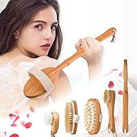 Zeutch Premium Dry Brushing Body Brush Set: Boar Bristle Long Handle for Lymphatic Drainage, Cellulite Reduction & Glowing Skin, 5 Pack