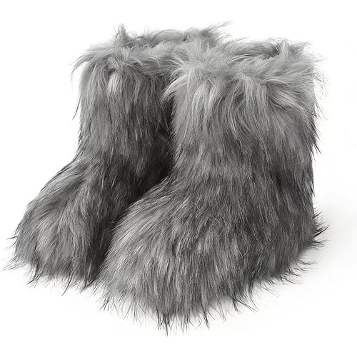 Wnshonzy Fur Boots for Women Snow Furry Fluffy Platform Flat Ankle Mini Boot Winter Round Toe Y2k Comfortable Mid-Calf Short Outdoor 2025