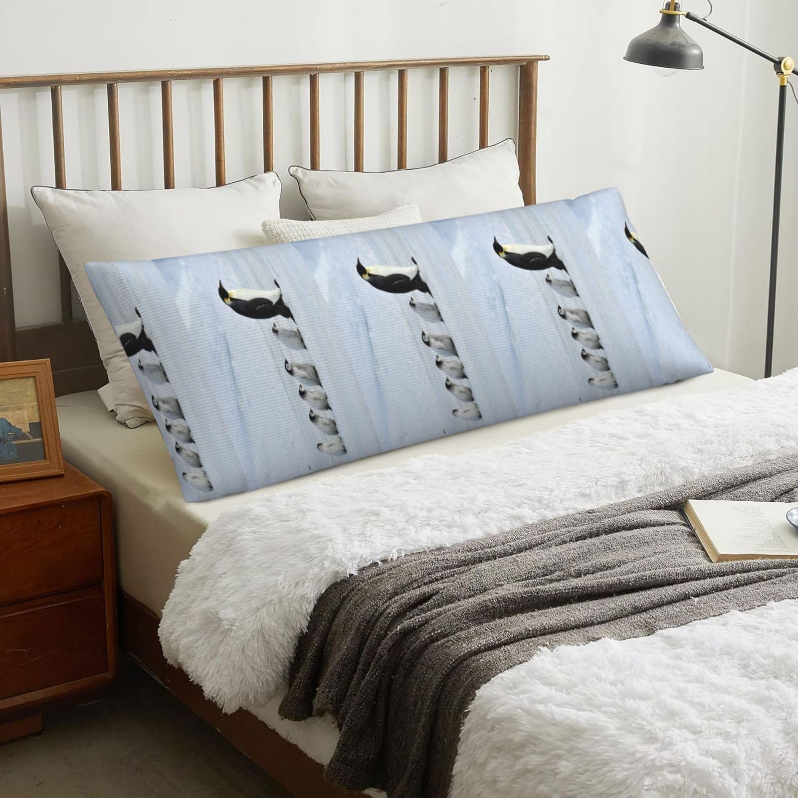 Penguin Family, Body Pillow Cover with Zipper,Long Body Pillowcase 20 x 60 in