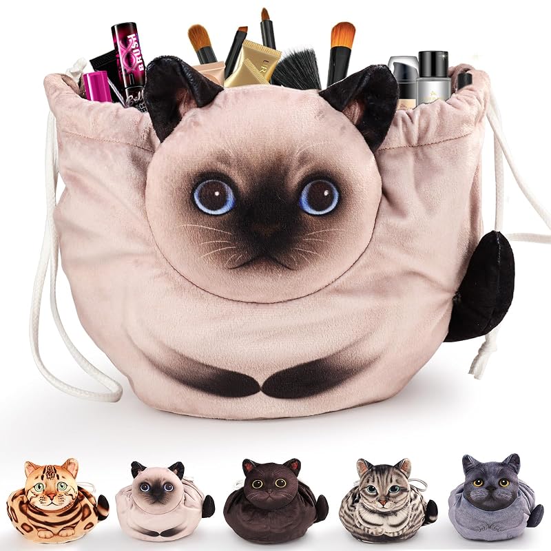 Necessaire de maquiagem com cordão Openhahaha, estampa de gato Siamese cat