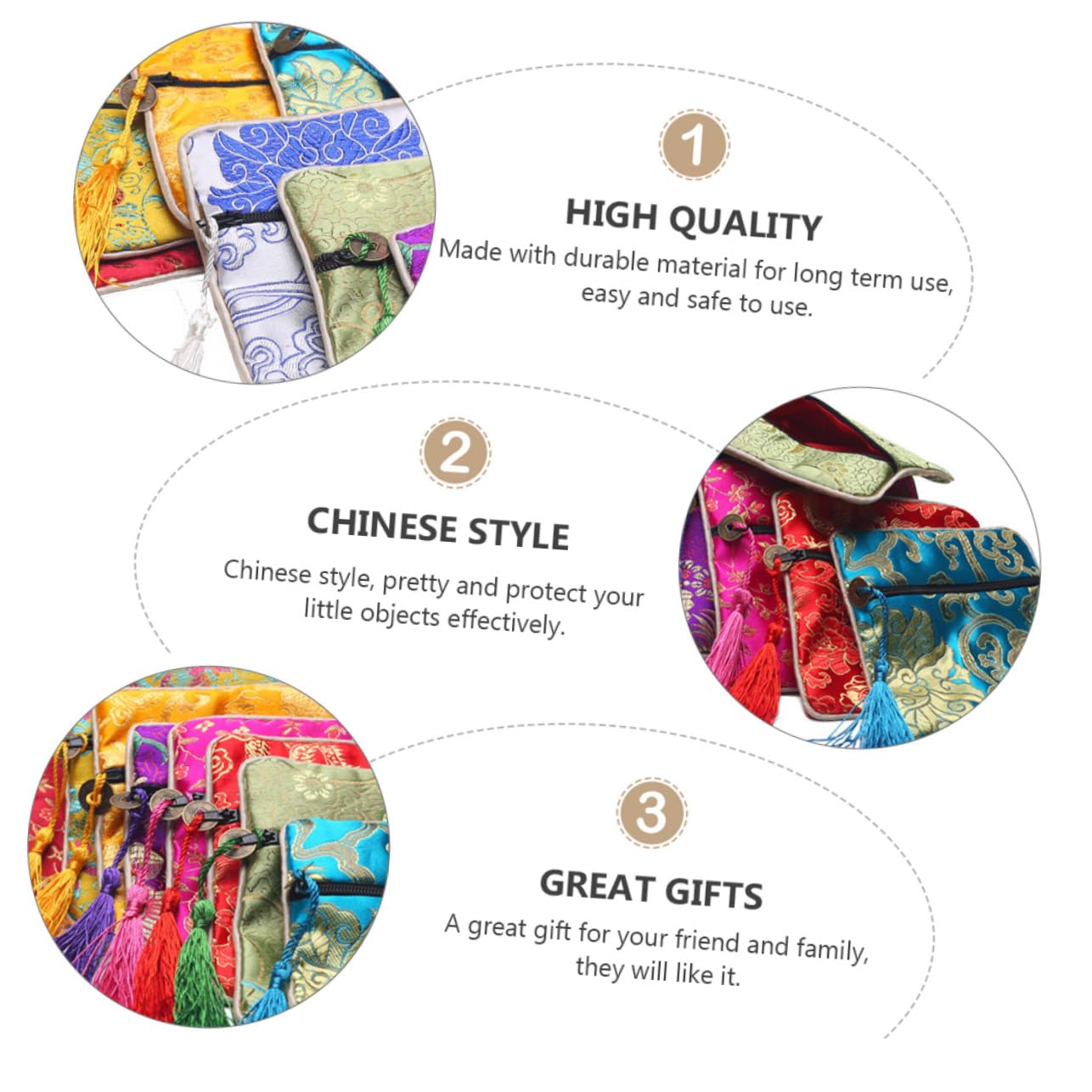 Cabilock 10pcs Brocade Jewelry Pouch for Bracelets Necklaces and Jade Bags Soft Storage Tassels for Travel Weddings and Parties Mixed Colors