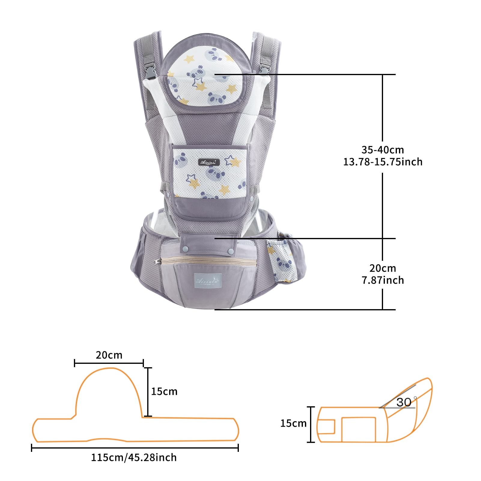 IULONEE Marsupio Neonati Ergonomico Porta Bambino Marsupio Neonato Convertibile Fascia Neonato Porta Bebè Porte-Bebe Neonato Traspirante Marsupio Neonato Ideale Neonati e Bambini Da 3-36 Mesi (Grigio)
