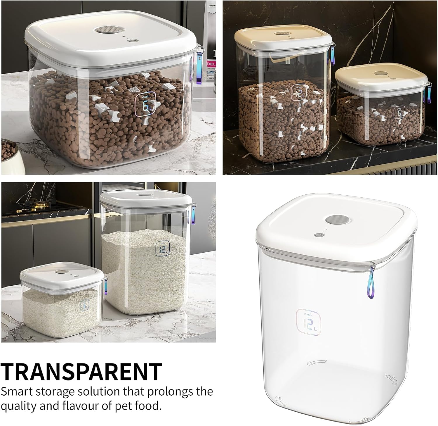 Vacuum Sealed Pet Food Storage Container - 6L/12L Airtight Bucket for Cat & Dog Food, Also for Rice & Grains, Pest-Proof (12L)