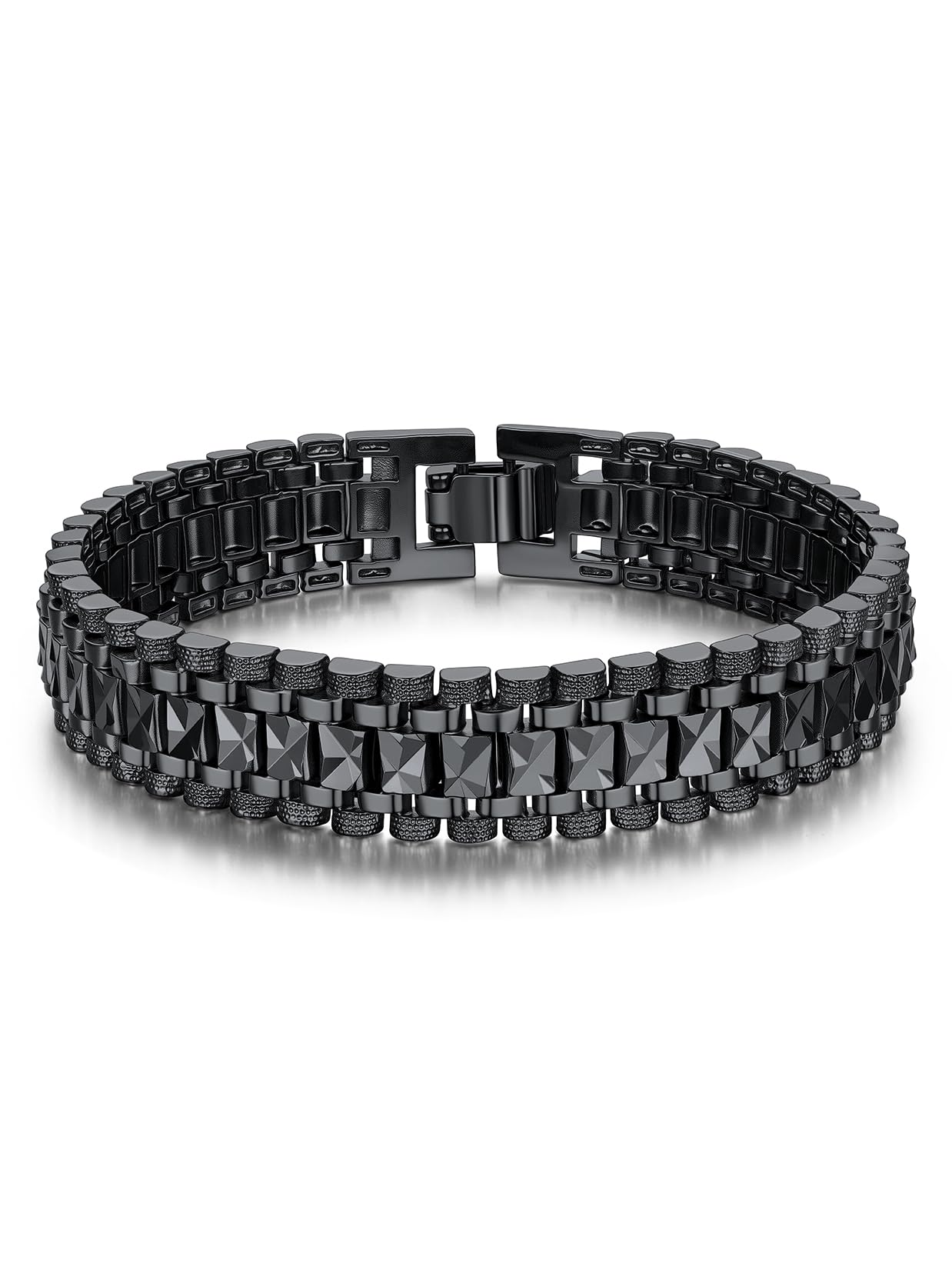Link Bracelets for Men, Cuban Link/Rope/Watch Band Solid Bracelet, Silver Black Gold Color Wrist Bracelet 3/6/9/12/15mm Width, 6.5/7.5/8.3 Inch Length, Hand Chain Jewelry for Mens Women