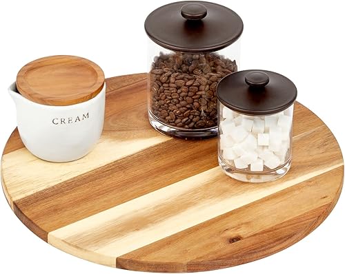 Miniatura 6 de mDesign Lazy Susan - Plato giratorio de madera de acacia para armario de cocina, despensa, refrigerador, armarios u organización de mostradores,