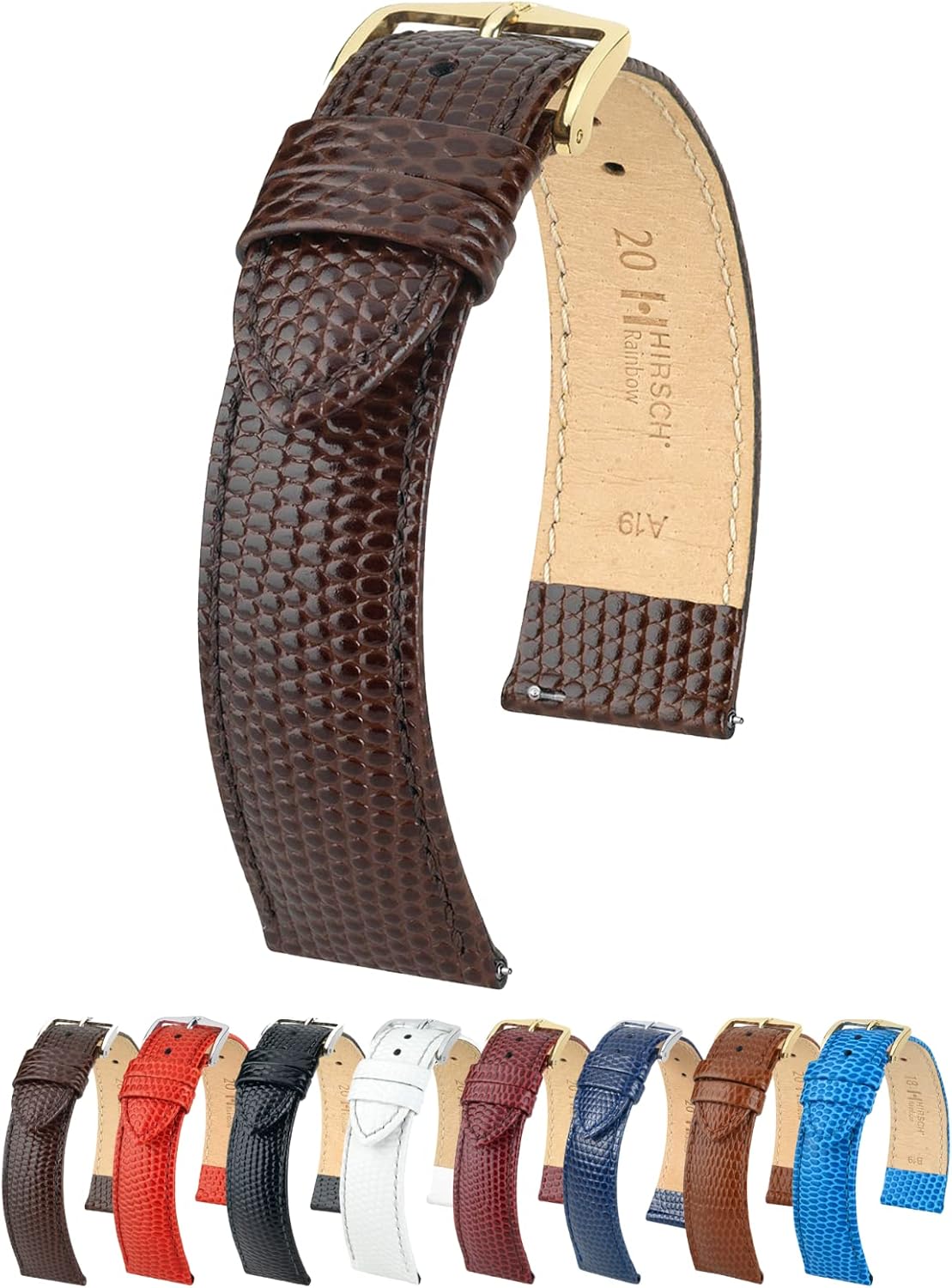 Hirsch Rainbow Lizard Embossed Leather Watch Strap - Calfskin Bonded Leather - 8mm, 10mm, 12mm, 13mm, 14mm, 15mm, 16mm, 17mm, 18mm, 19mm, 20mm, 22mm - Length - Attachment Width / Buckle Width - Quick Release Watch Band