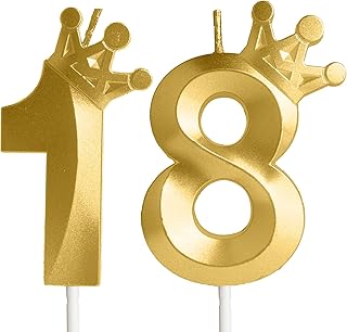 Gold Number 18 Birthday Candle With Crown, Cake Candles, Crown Happy 18 Birthday Candles Cake Topper Decorations for Girls Boys Birthday Anniversary Party