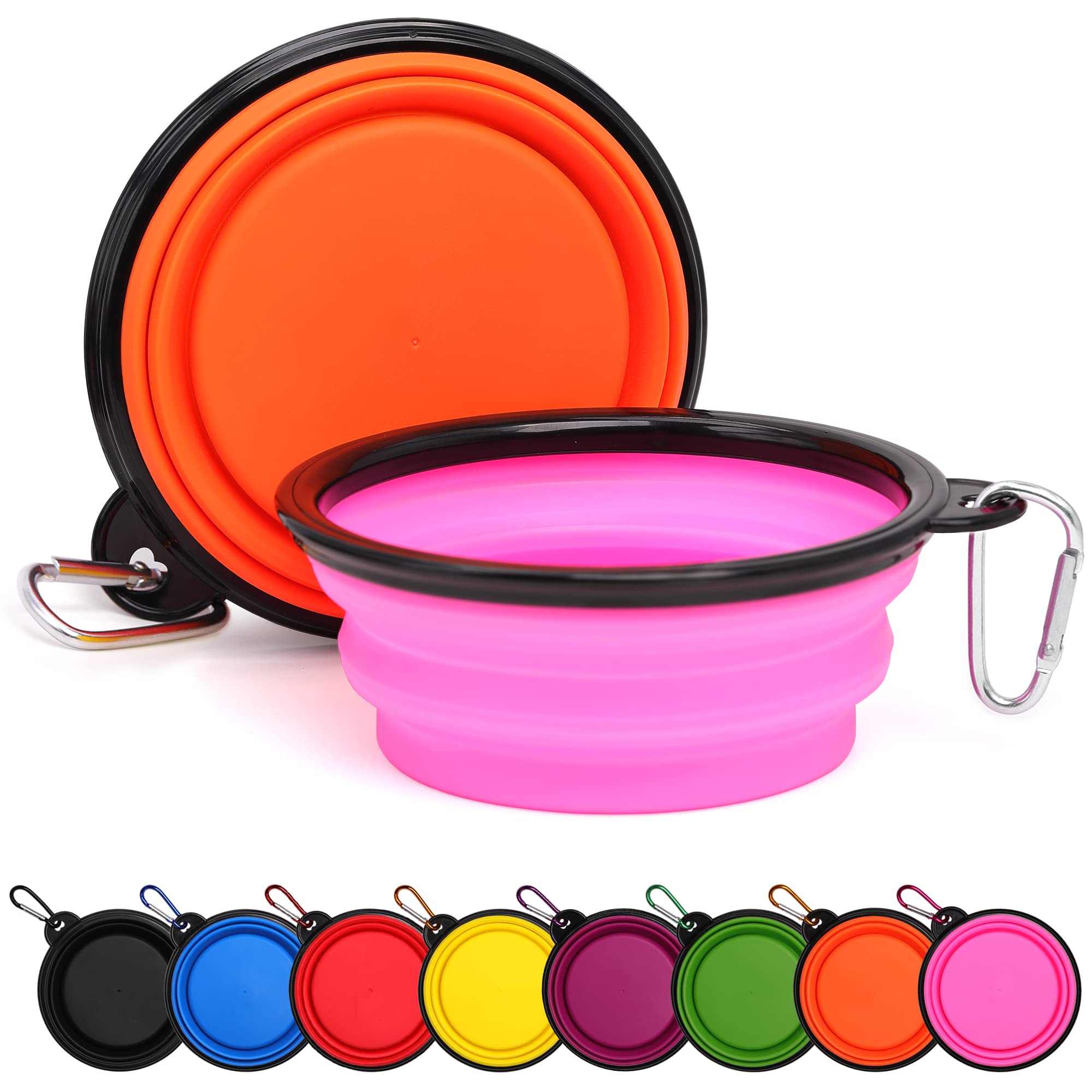 2 Pack Dog Bowl Pet Collapsible Bowls with Clasp Puppy Travel Bowl Portable Cats Water Food Dish for Walking Parking Outdoors Traveling