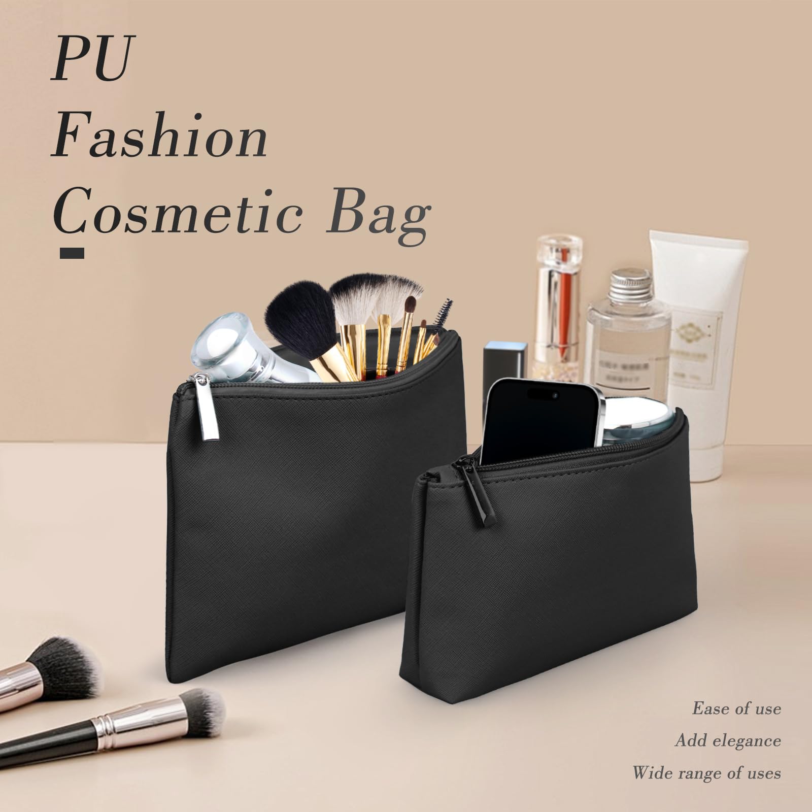 2PCS Small Cosmetic Bag, 2 Size PU Leather Waterproof Travel Toiletry Bag with Zipper - Image 4
