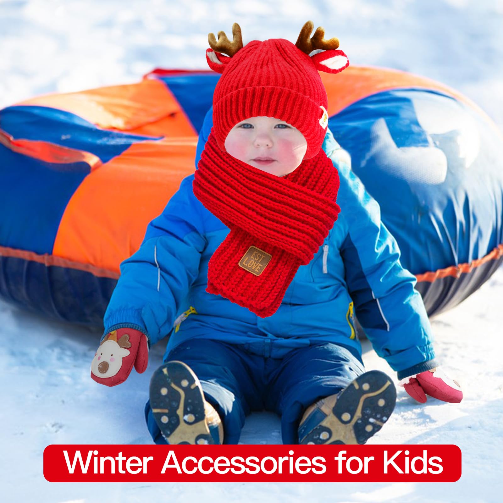 3 in 1 Conjunto de Gorro Bufanda y Guantes Niños, Invierno Lindo Guantes Cálido Bufanda Punto Beanie Gorros Accesorios de Invierno con Caja de Regalo Para Niños de 1 a 6 Años