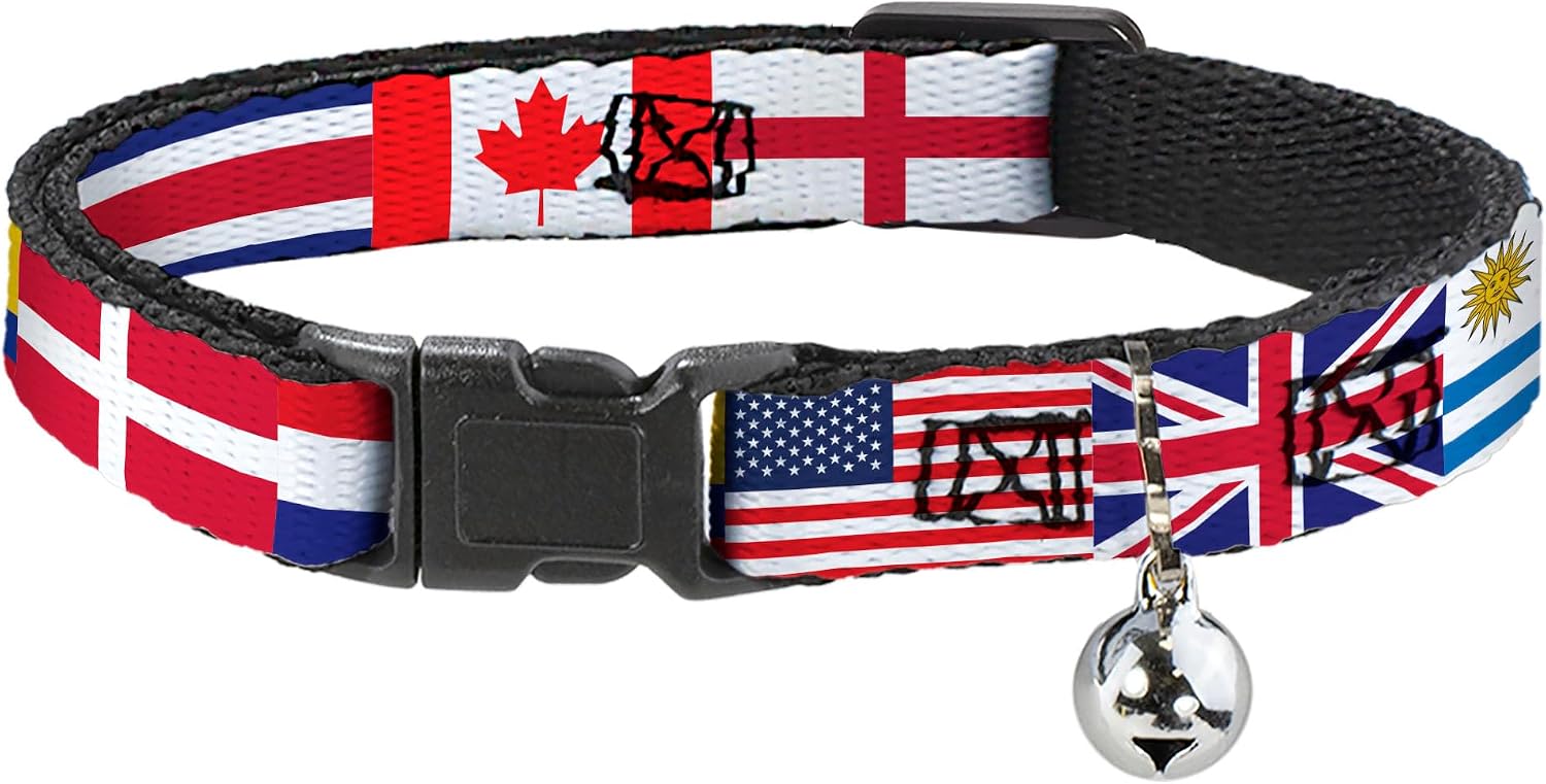 Buckle-Down Breakaway Cat Collar | Soccer Fan World Cup Team Country Flags Durable Adjustable Bell ID Tag Ring