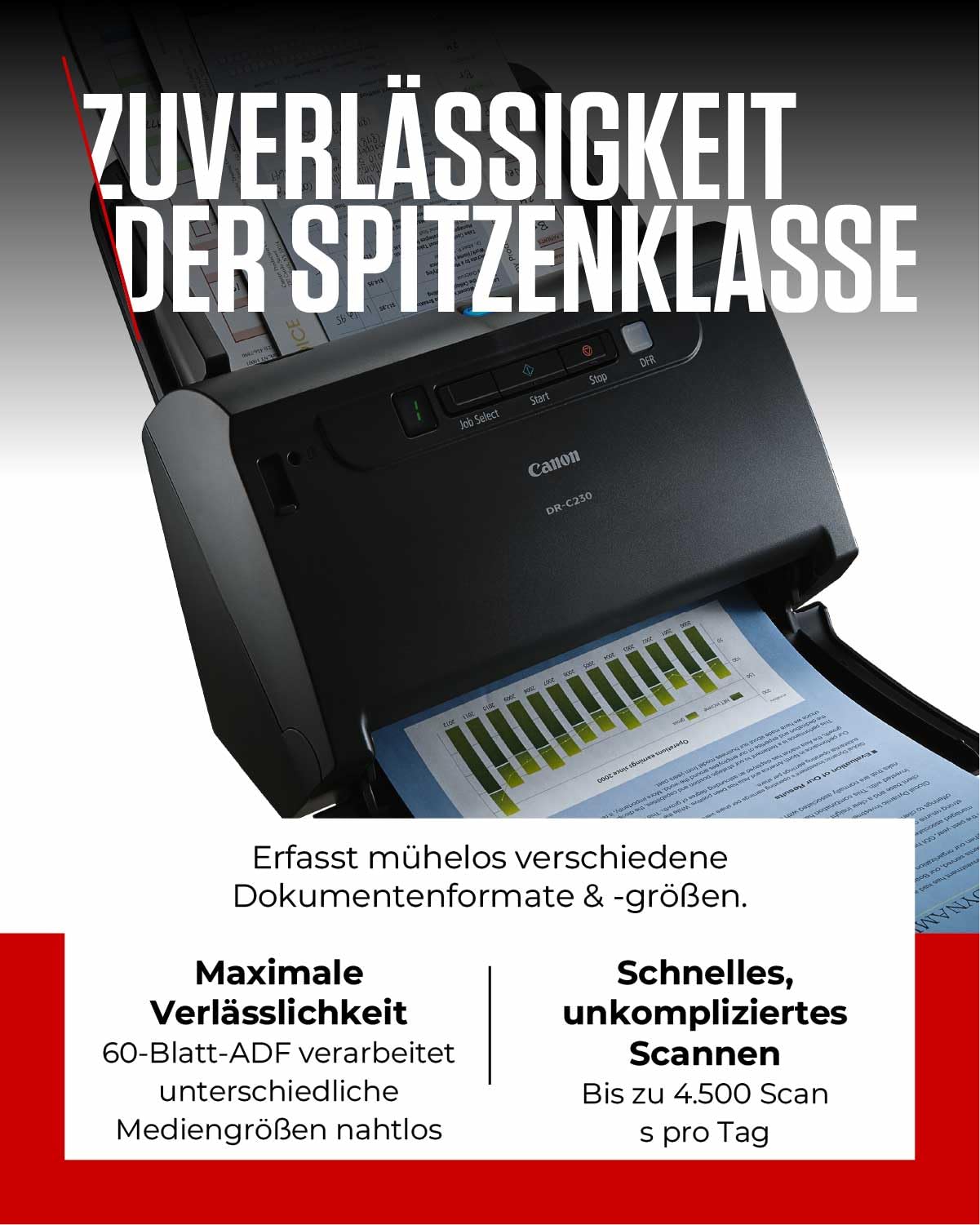 Canon imageFORMULA DR-C230 Scanner | Dokumentenscanner | Duplex Scanner mit Einzug für Homeoffice & Büro mit USB | 60 Blatt Einzug | Bis zu 30 Seiten pro Min | Canon CaptureOnTouch Software