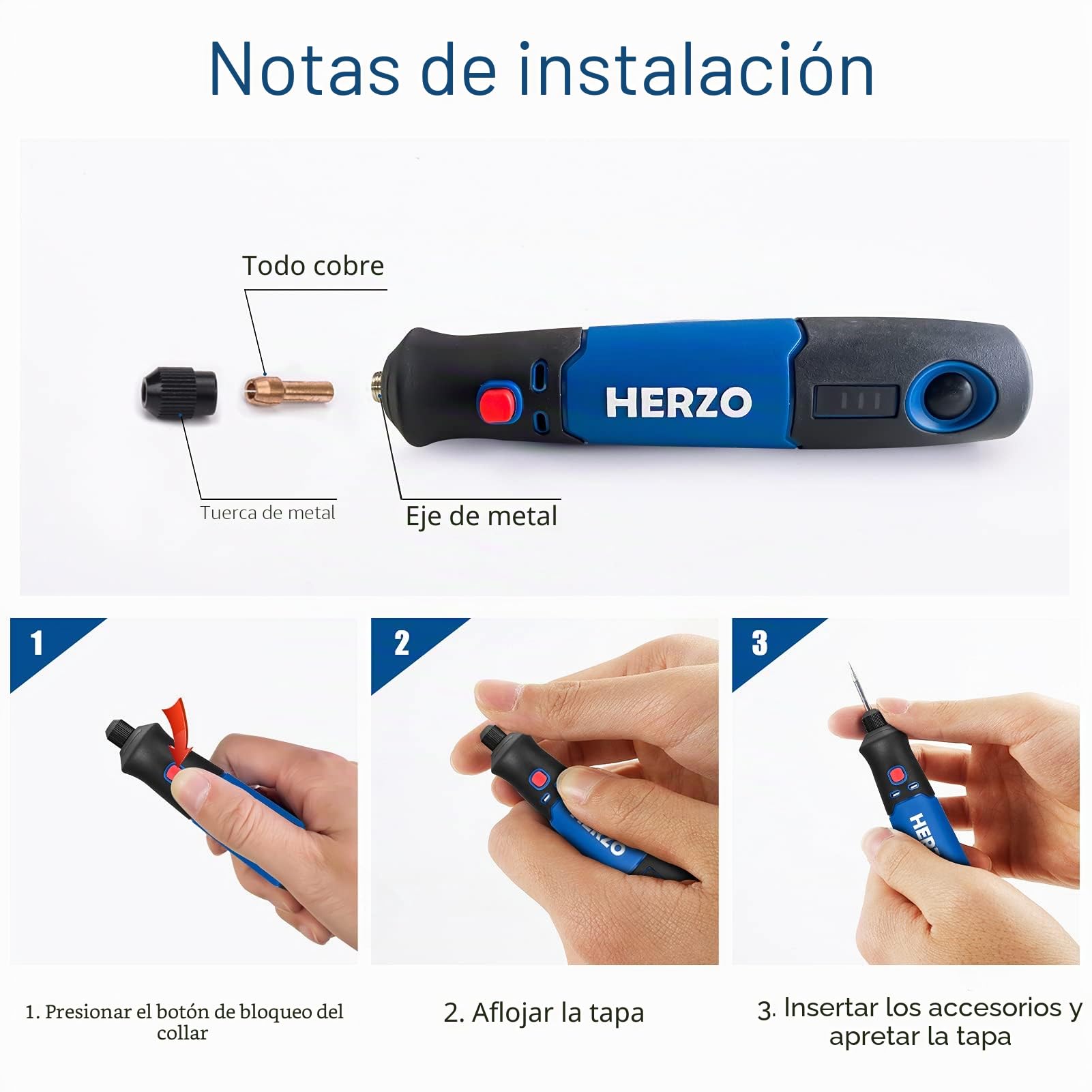 HERZO Mini Amoladora， 3.7V Amoladora Electronica DC y USB recargable con y 32 pcs Accesorios 3 velocidad variable para los DIY trabajos de Pulido Abrasivo y Corte