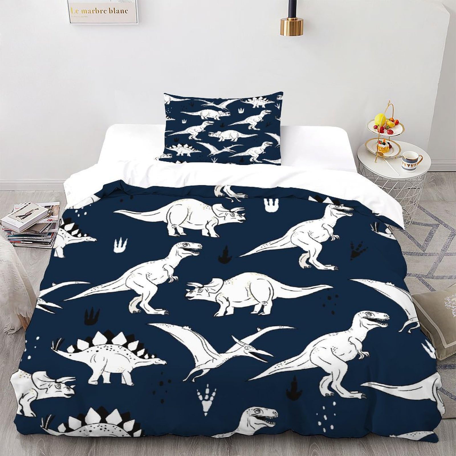 Housses de couettes animal theme dinosaure lit simple 135x200 parure microfibre douce