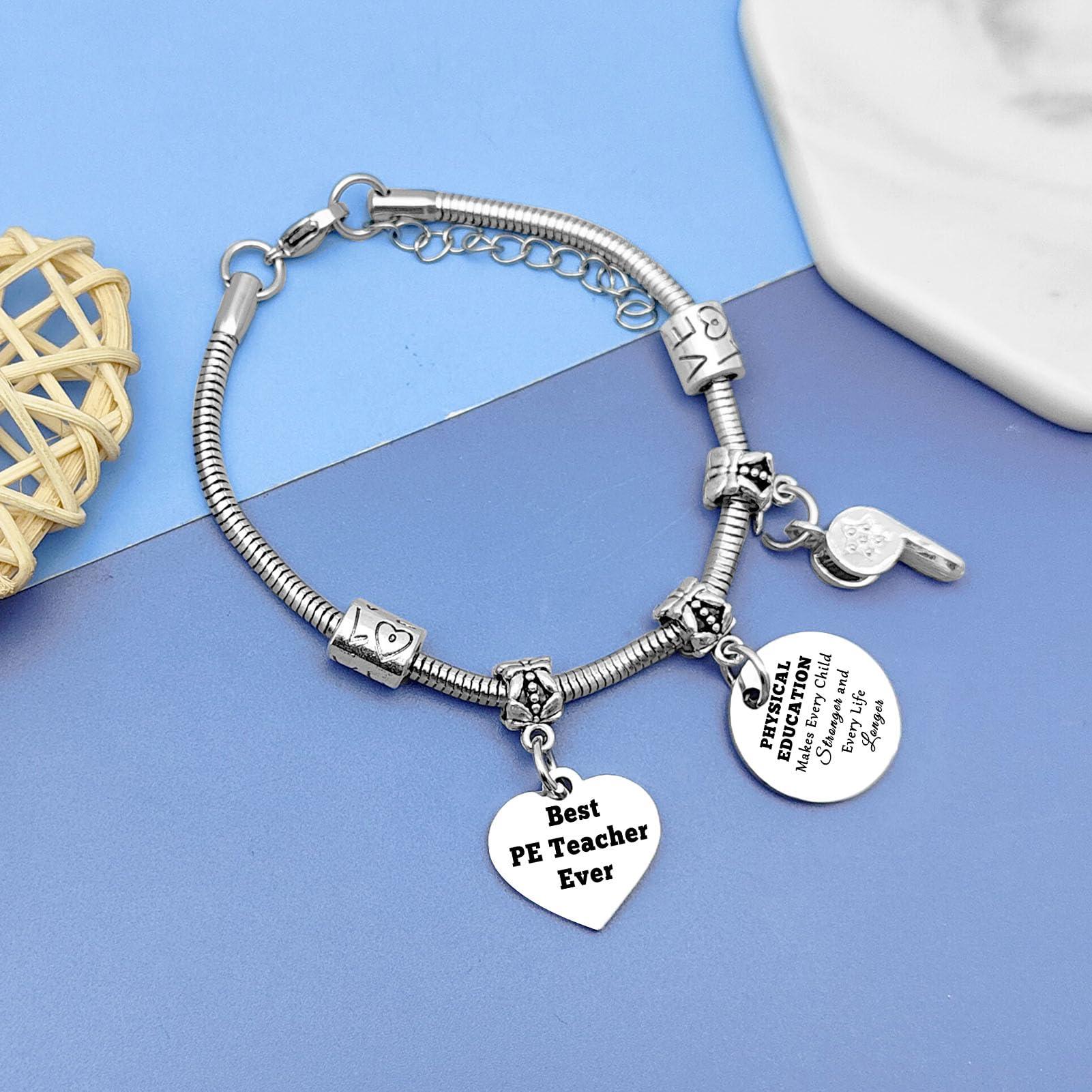 PE Teacher Gifts Bracelet Teacher Appreciation Gifts from Student Physical Education Gift Pe Bracelet Coach Gifts for Women Retirement Gifts for Teachers Graduation Gifts for Her Going Away Gifts