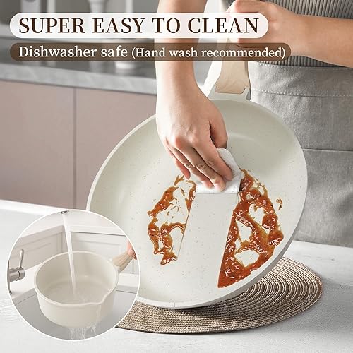 Miniatura 8 de Kikcoin Juego de 16 ollas y sartenes antiadherentes de cerámica, juego de cocina de inducción, no tóxico, saludable, antiadherente con sartén para