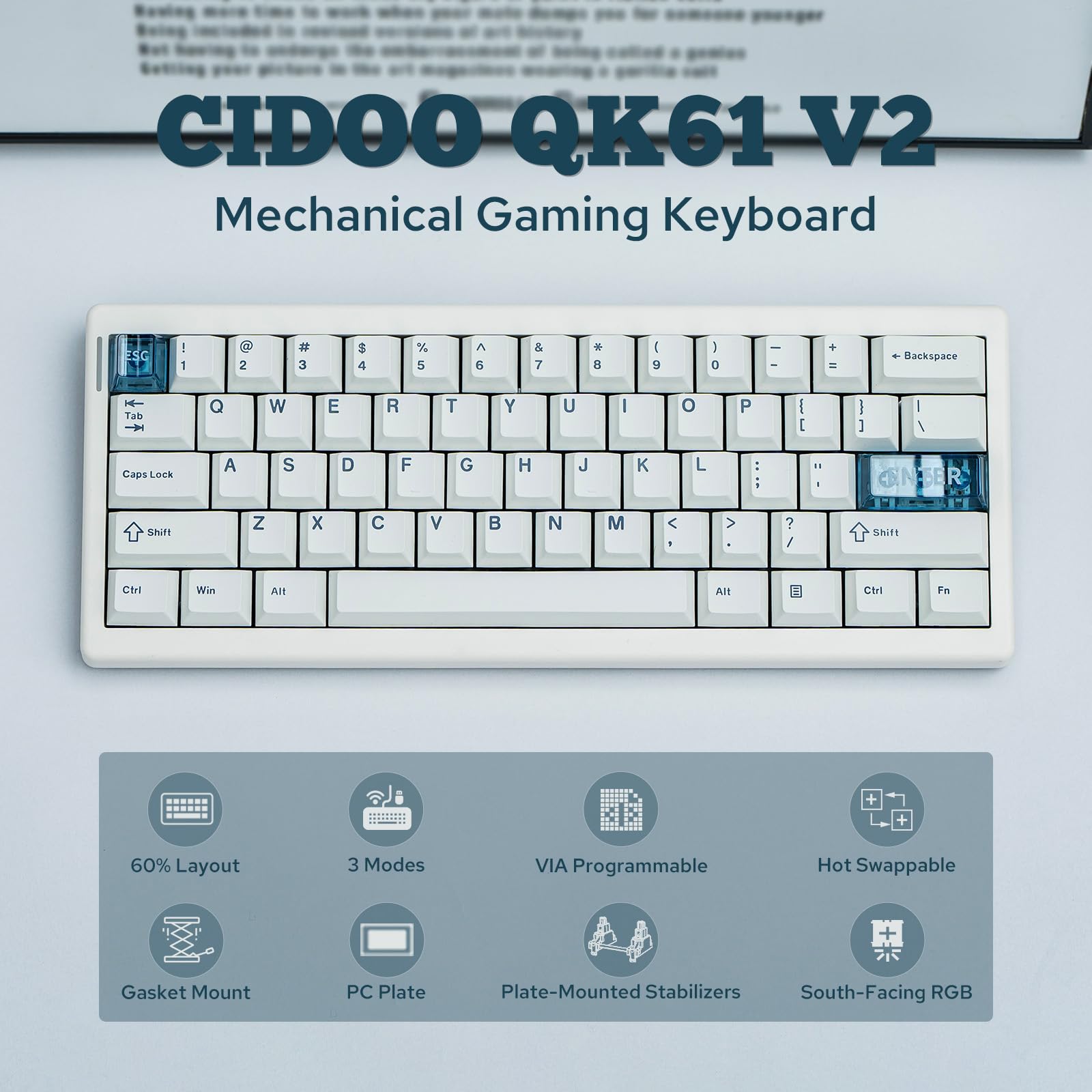 MechLands CIDOO QK61 V2 Via Clavier Programmable 60% Sans Fil, Clavier Mécanique Personnalisable à Chaud, Batterie 3000 mAh pour Win/Mac (Blanc)