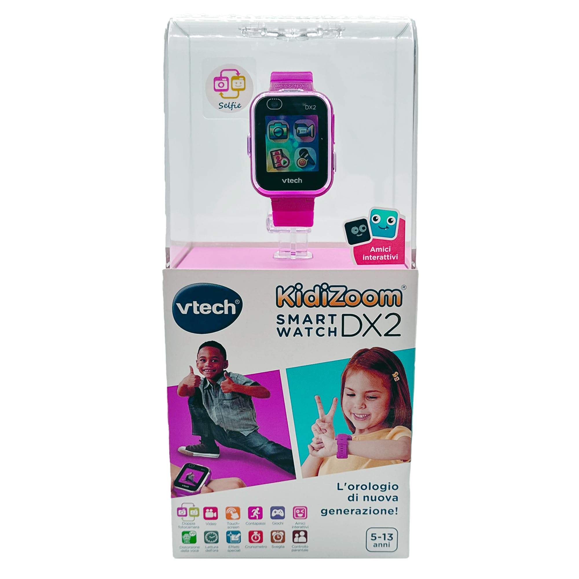 VTech Kidizoom Smartwatch DX2 Magenta, Montre Interactive pour Enfants avec Double Appareil Photo, écran Tactile Couleur, Montre Intelligente avec capteur de Mouvement, résistante aux Chocs, Langue