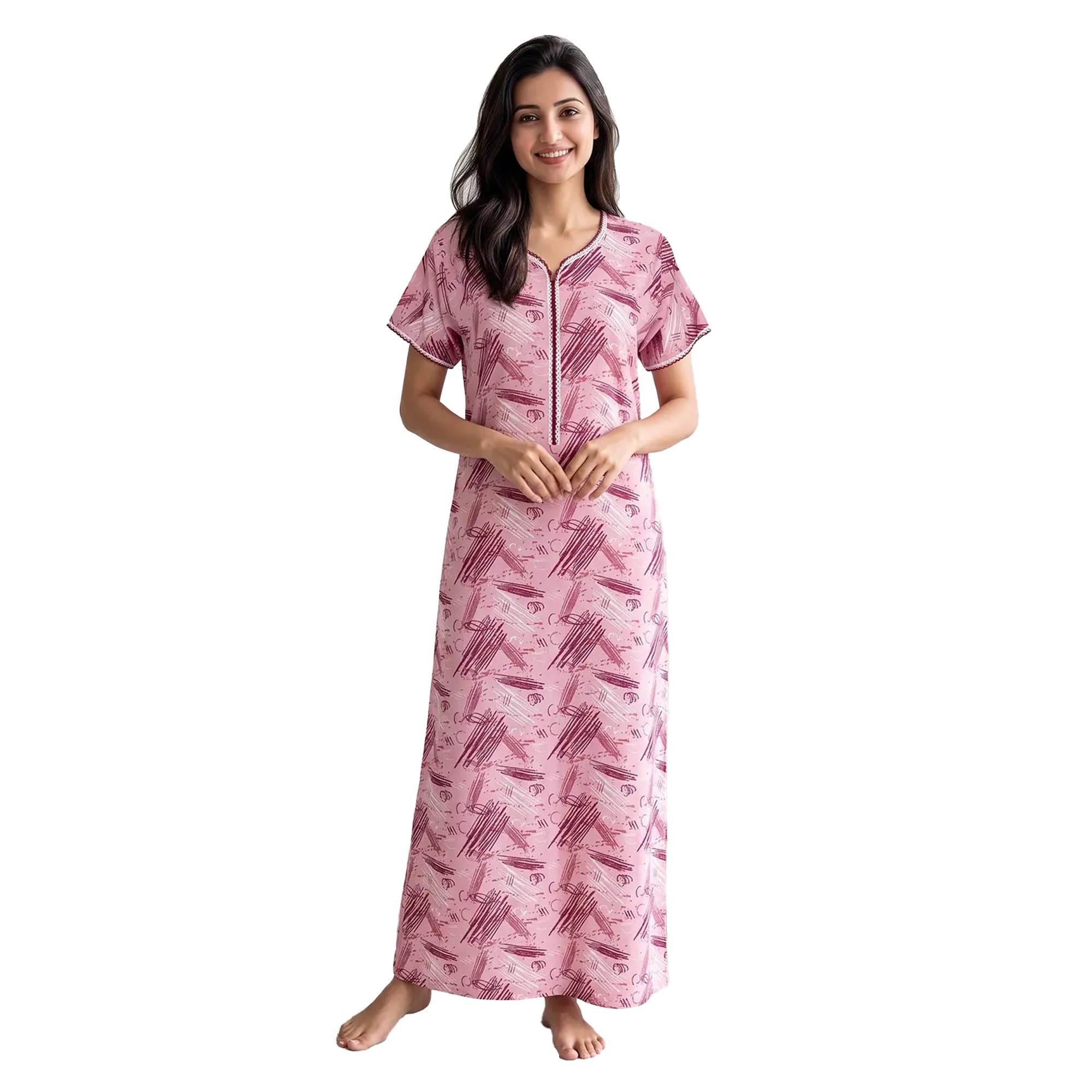 juliet Women's Poly Viscose Floral Printed Full Length Nighty Soft & Breathable Short Sleeve Night Gown Comfortable Sleepwear & Loungewear JSS-14088-XL-PINK-picture-11