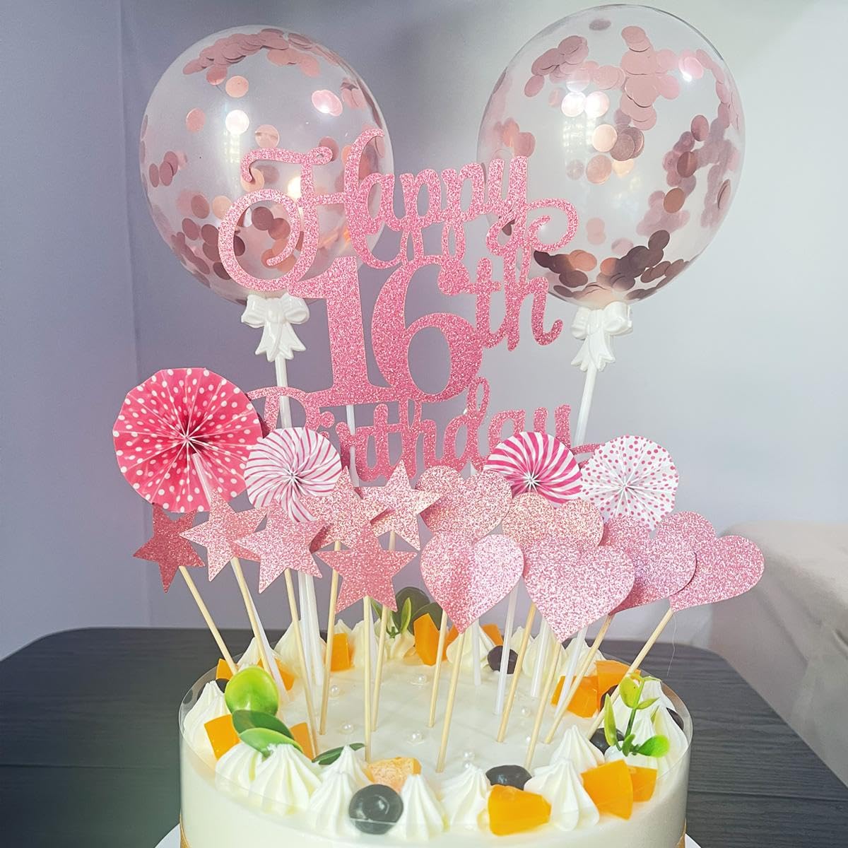 Compleanno 18 Anni Decorazione Torta 18° Compleanno - Topper Glitterato  Viola/rosa Palloncini Viola, image size:1200x1200