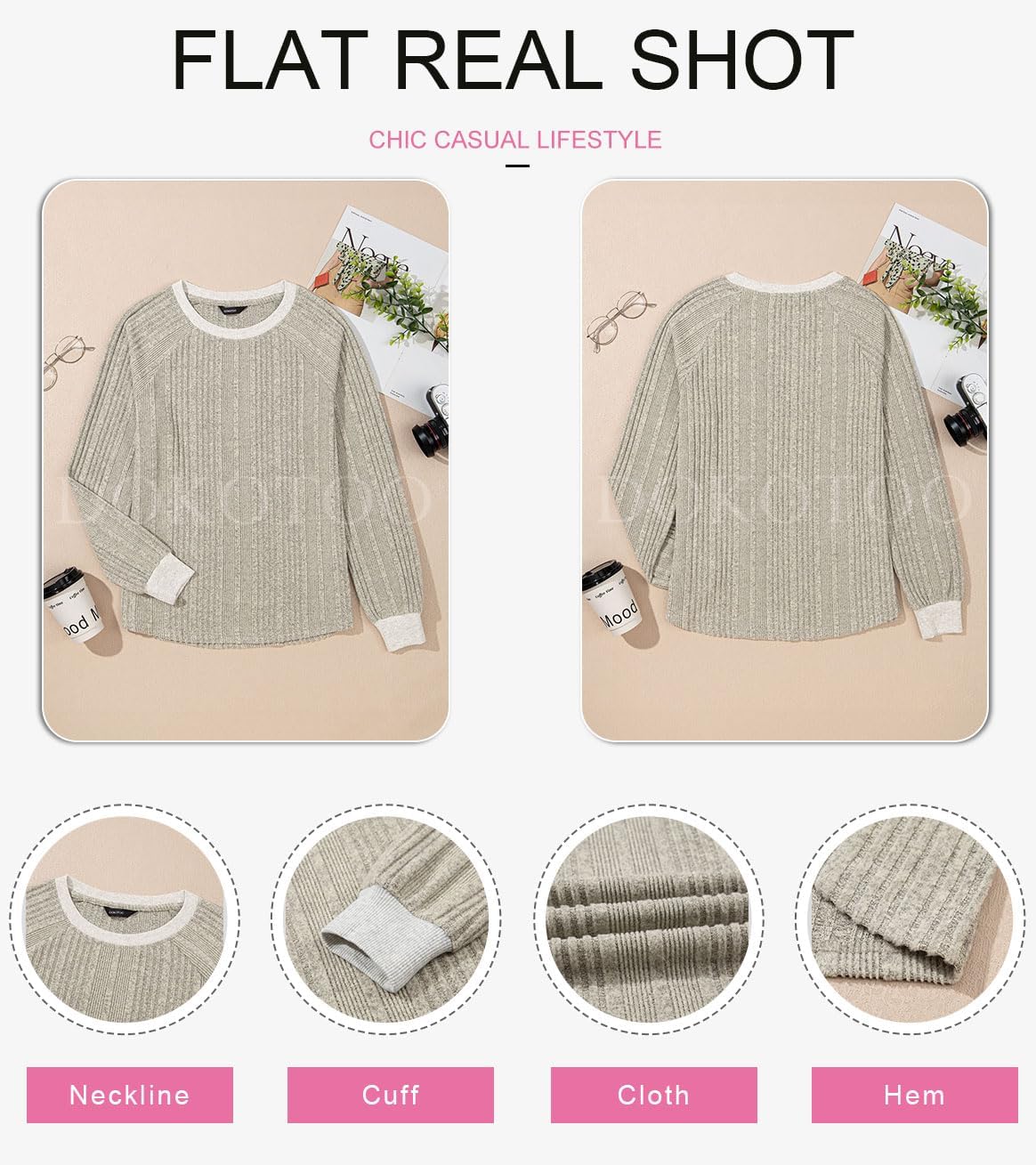 Dokotoo Long Sleeve Shirts for Women Casual Fashion Loose Fit Womens Tops Crewneck Basic Pullover Tunics - Image 6