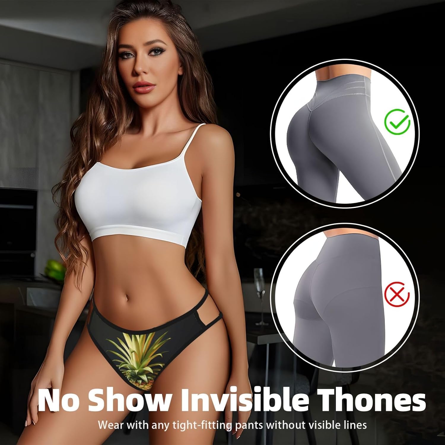 Pineapple Painting Print Sexy Underwear G String Thongs For Women Low Rise No Show Workout Panties For Sports And Yoga
