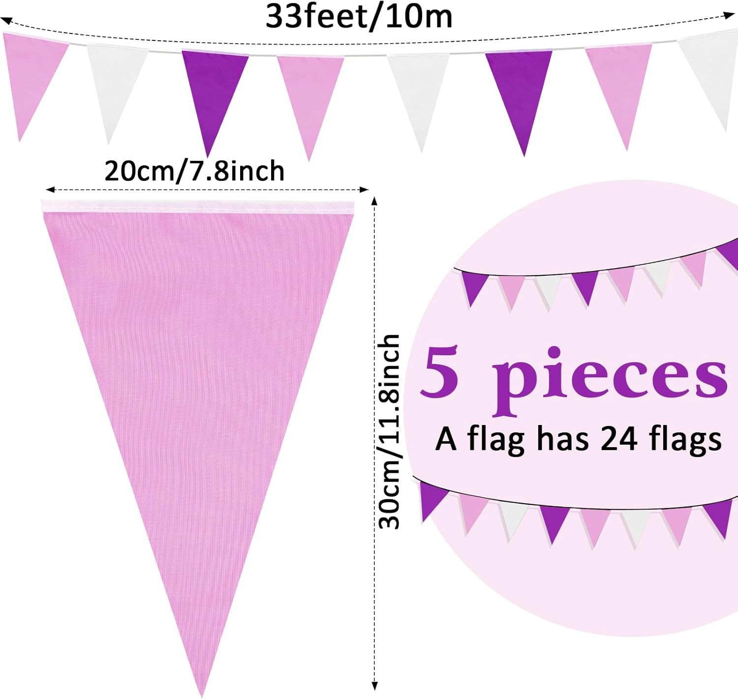 Preboun 164 Feet Pastel Pennant Banner Bunting Pennant Banner Garland 120 Pcs Pastel Triangle Flags on a String for Baby Shower Birthday Graduation Wedding Hanging Decorations(Purple) - Image 2