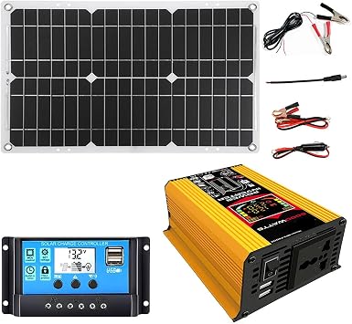 6000W Solar Power Kit - Complete Off-Grid System with LCD Inverter, 30A Charge Controller & 18W Monocrystalline Panel for RV, Camping, Home Backup 12V to 220V/110V Yellow