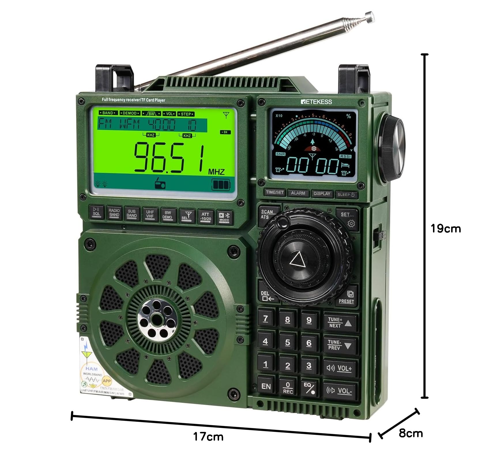 Retekess TR113 Radio de Onda Corta,Air SSB,Radio Portátil Digital,Avanzado Remoto de Aplicaciones,Antena Adicional, Sonido,Recargable,Exterior, Emergencia