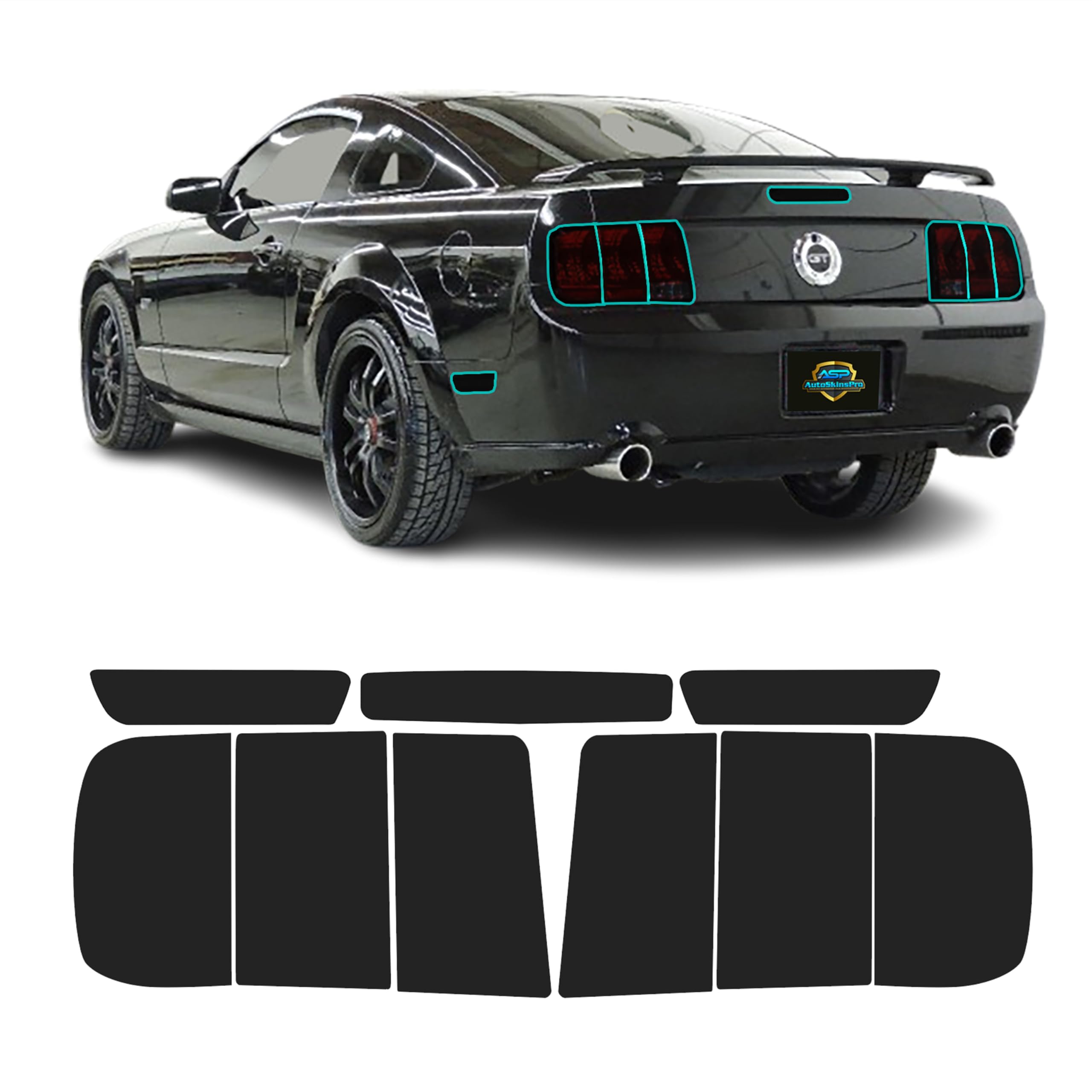Subject 9 - Fits: Mustang Pre-Cut Vinyl Overlay Taillight Plus Tint (2005 2006 2007 2008 2009) Dark