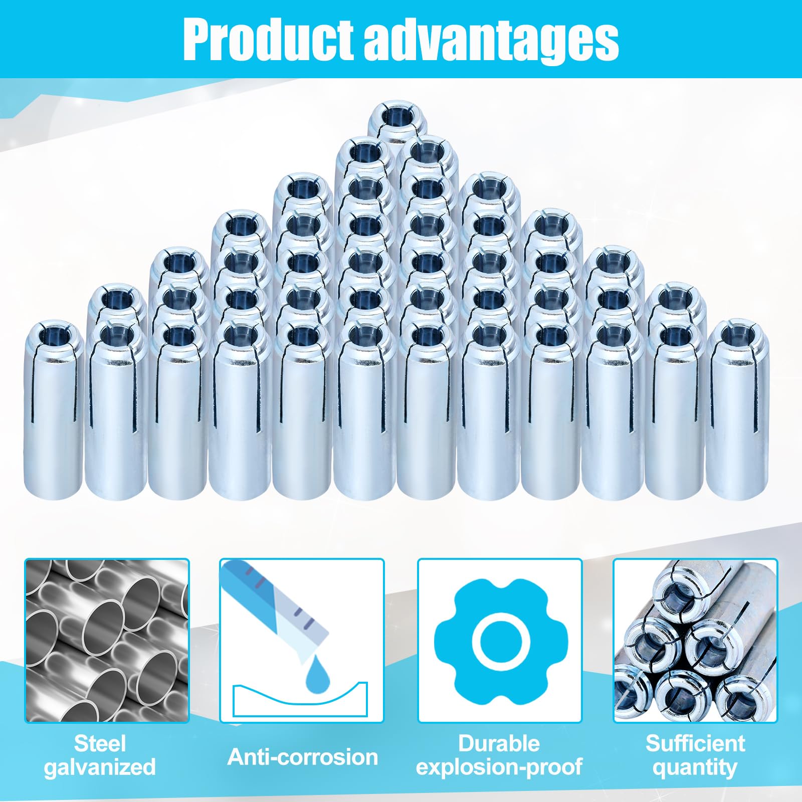 Blulu Drop-In Anchors - 50 Pack Stainless Steel -4 Blulu Drop-In Anchors - 50 Pack Stainless Steel -4