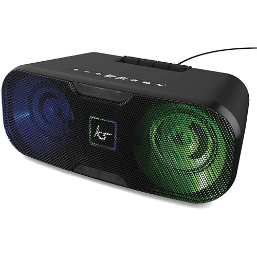 KitSound Slam XL Bluetooth Party Stereo Speaker System with LED Disco Light Show - Black