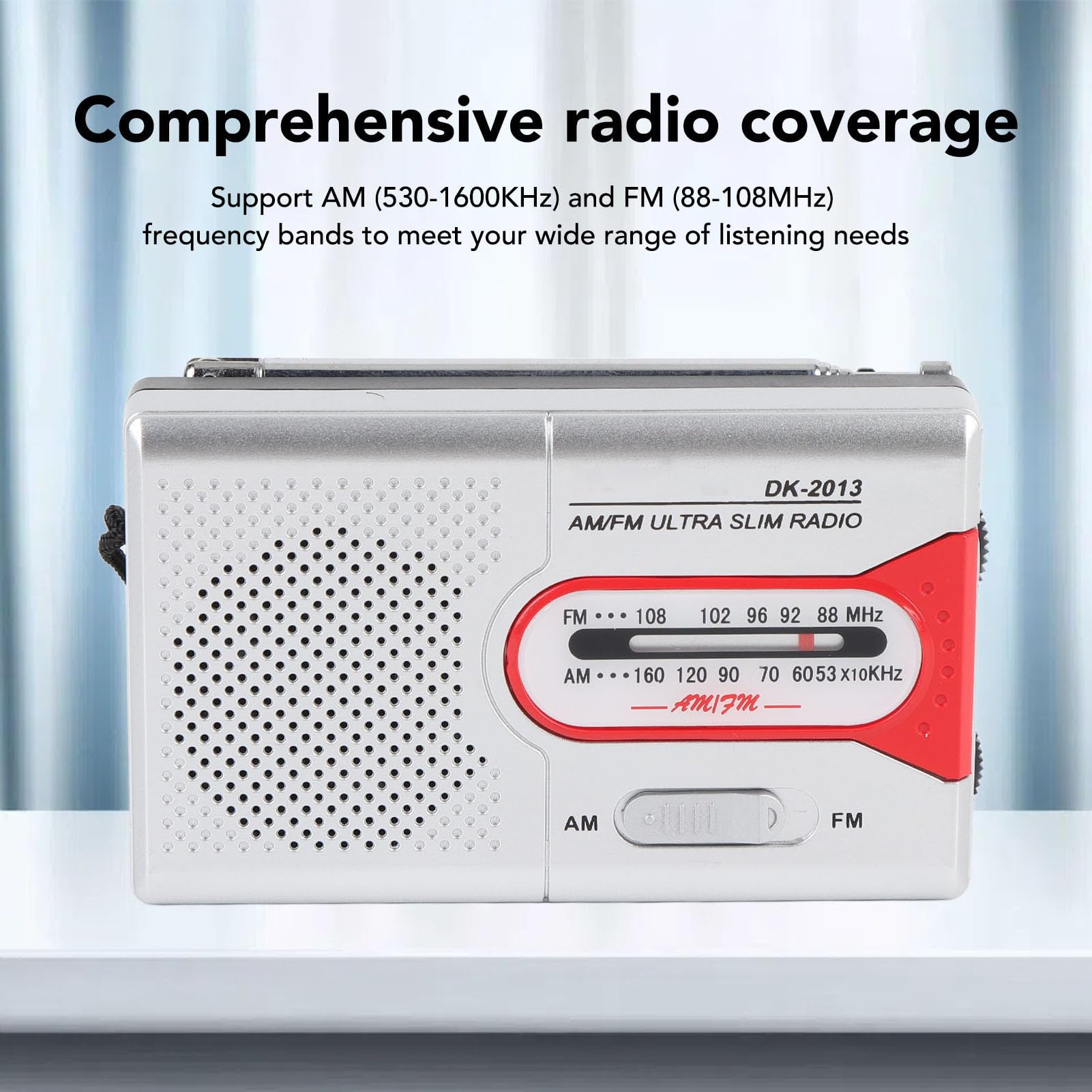 Zunate Portable AM FM Radio Battery Operated Mini Transistor Radio with Speaker Headphone Jack Pocket Size for Home Travel Emergency Outdoor Use (Silver Red)