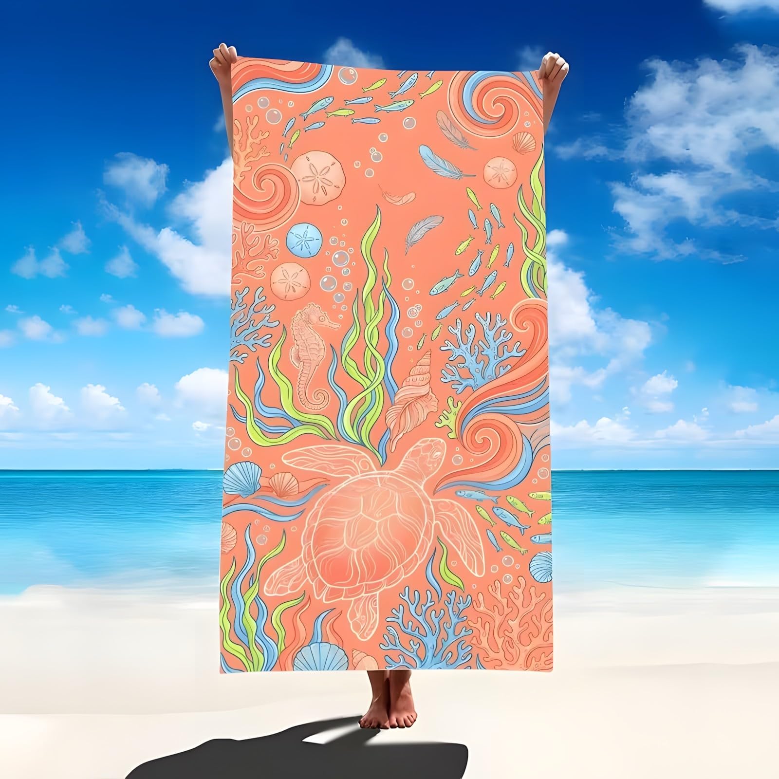 YZQGLHP Seaweed Microfibre Beach Towel Ocean Beach Bath Towel Quick Drying, Lightweight, Sand-Free, Durable, for Pool, Gym, Camping, Travel Towel 180x200cm