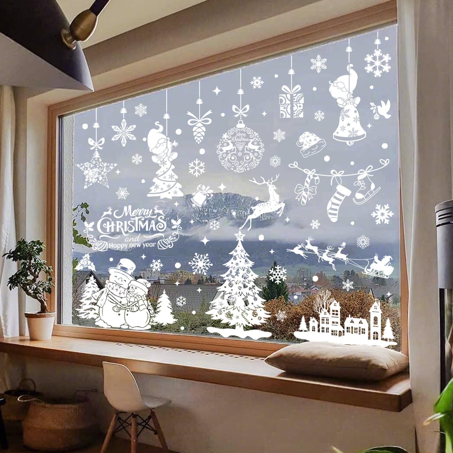 Xyxu Christmas Window Stickers, 9 Sheets White Theme, Reusable Snowflake Window Decorations, White Christmas, 30x20cm - Image 2
