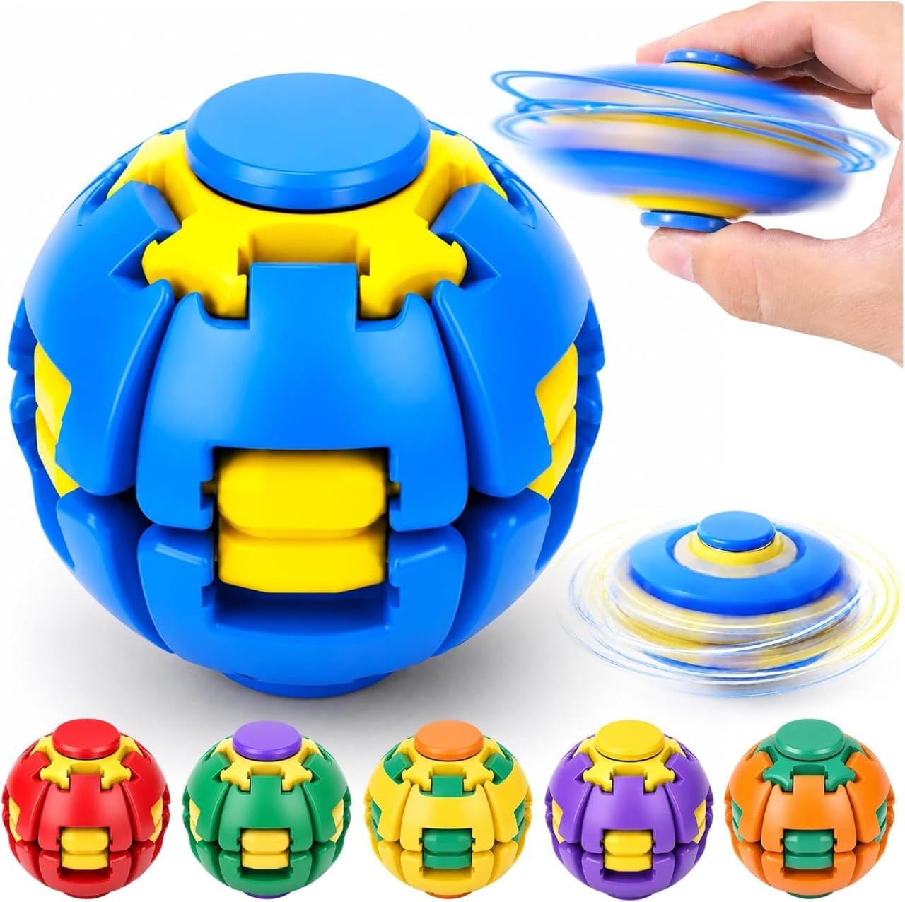 2 Pack Press to Spin Fidget Ball, 360° Rotating Fidget Spinner Ball, Quiet Sensory Stress Relief Toy for Adults, Kids, Teens, Students, Office Desk, ADHD, Autism, Anxiety Relief, Portable Pocket Size-image-26