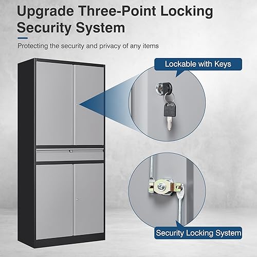 Miniatura 51 de Armario de almacenamiento de metal, gabinetes de garaje de 2 puertas, caninete de herramientas de utilidad de acero, caninetes de bloqueo corto con