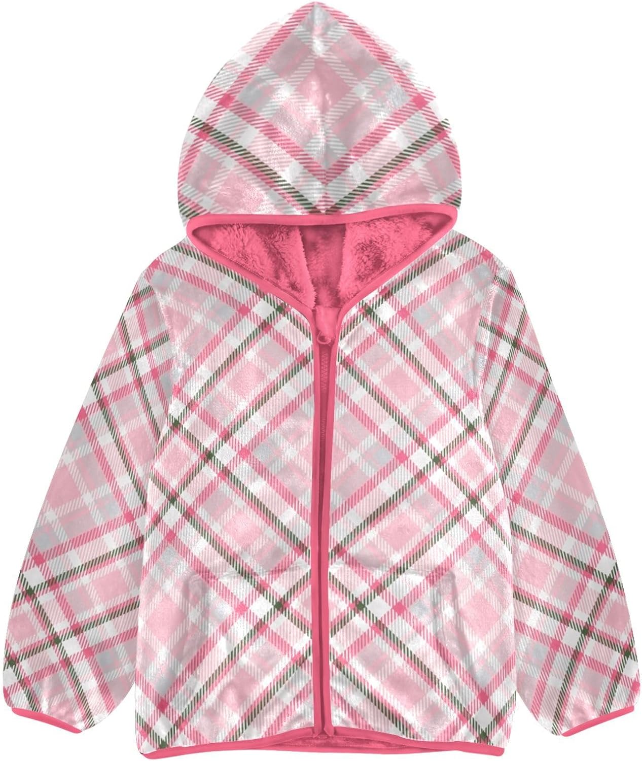 GuoChe Scotland Plaid Pink Kids Sherpa Jacket