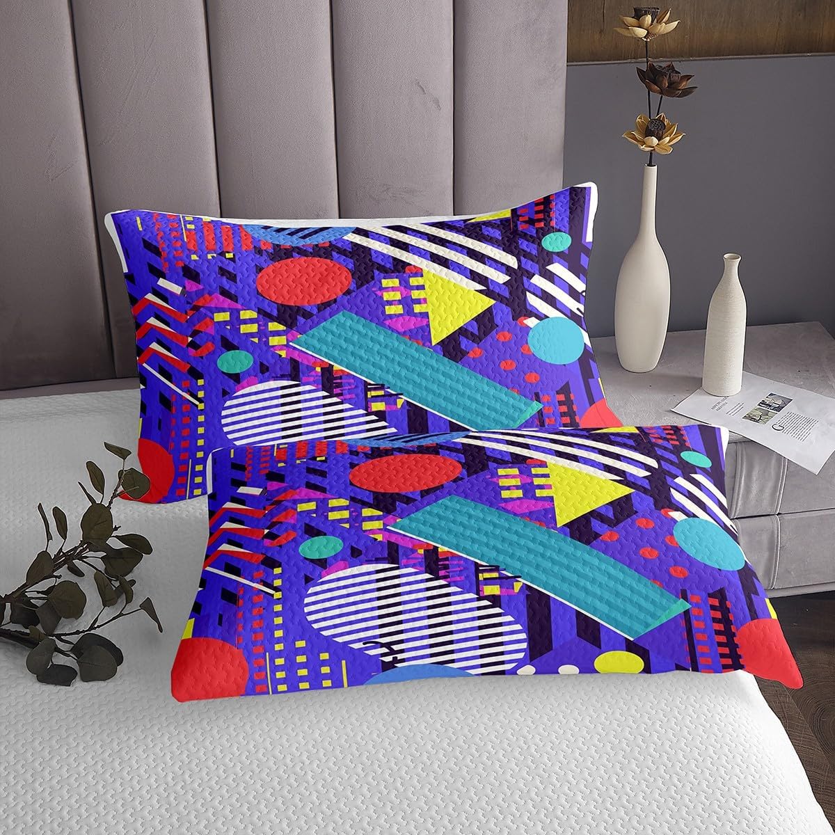 Geometric Bedspread Set Mid Century Minimalism Coverlet Set,Colorful Stripes Line Art Quilt Set Simplistic Geometrical Abstract Sketch Bed Set King,Iridescent Graffiti Ombre Art Room Decor