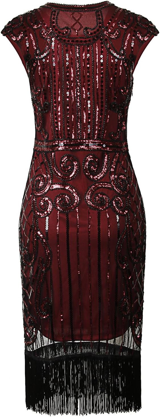 Vijiv 1920s Vintage Inspired Sequin Embellished Fringe Long Gatsby Flapper Dress - Image 4