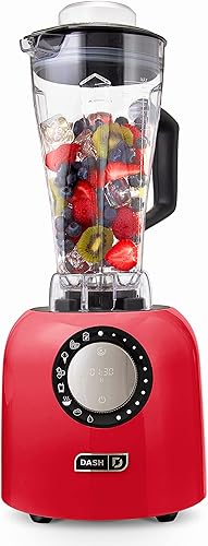 Dash Chef Series Deluxe - Licuadora digital de cocina de encimera de 64 onzas procesador y mezclador profesional de alta velocidad color rojo