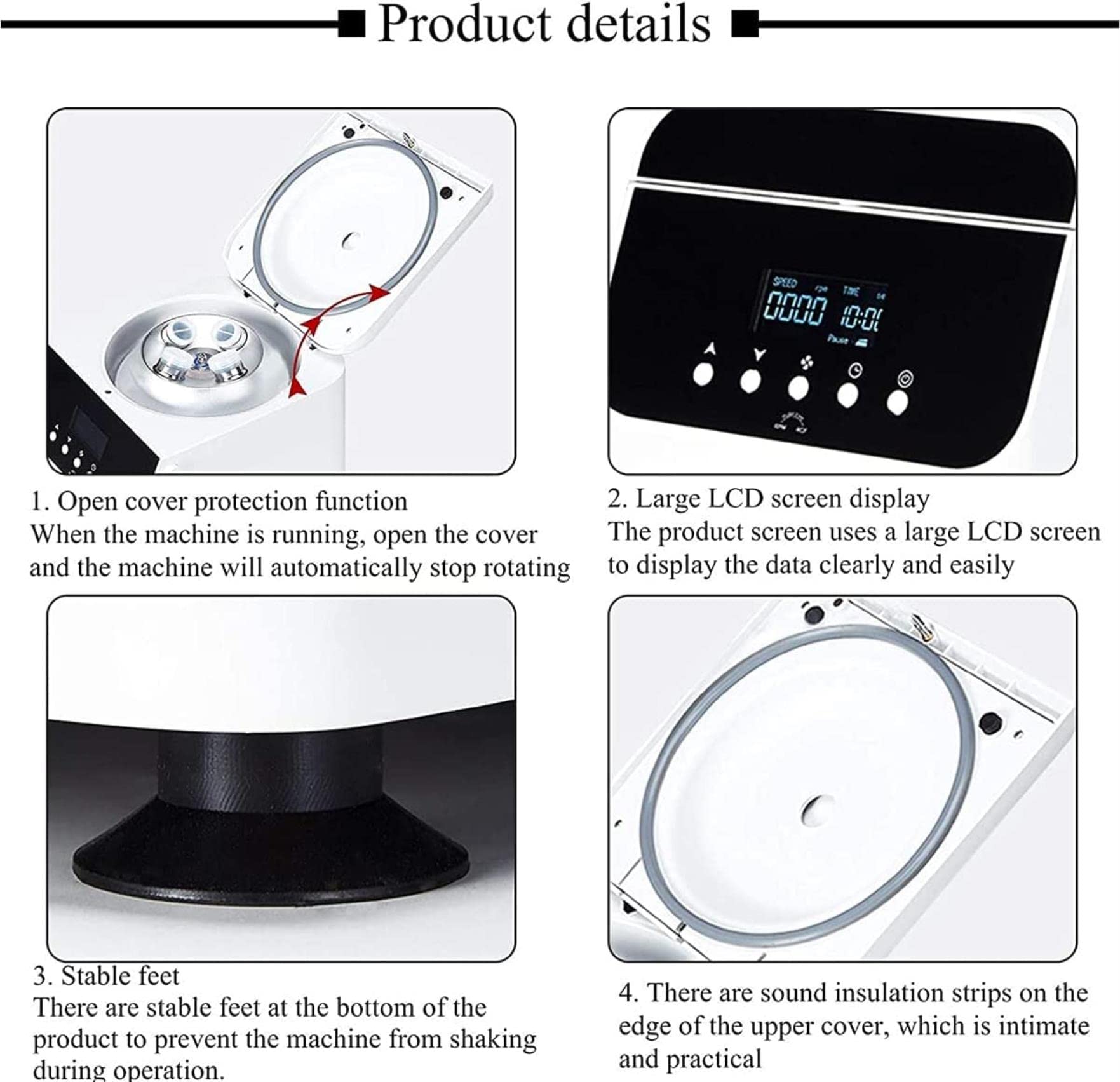 AADECOR Table Centrifuge, Intelligent PRP Centrifuge Digital Display Time Function 0-4000 RPM Centrifugal Machine with LCD Screen, Economy System for Serum/Fat Separator PRF Extractor, 50H 4 x 100 ml