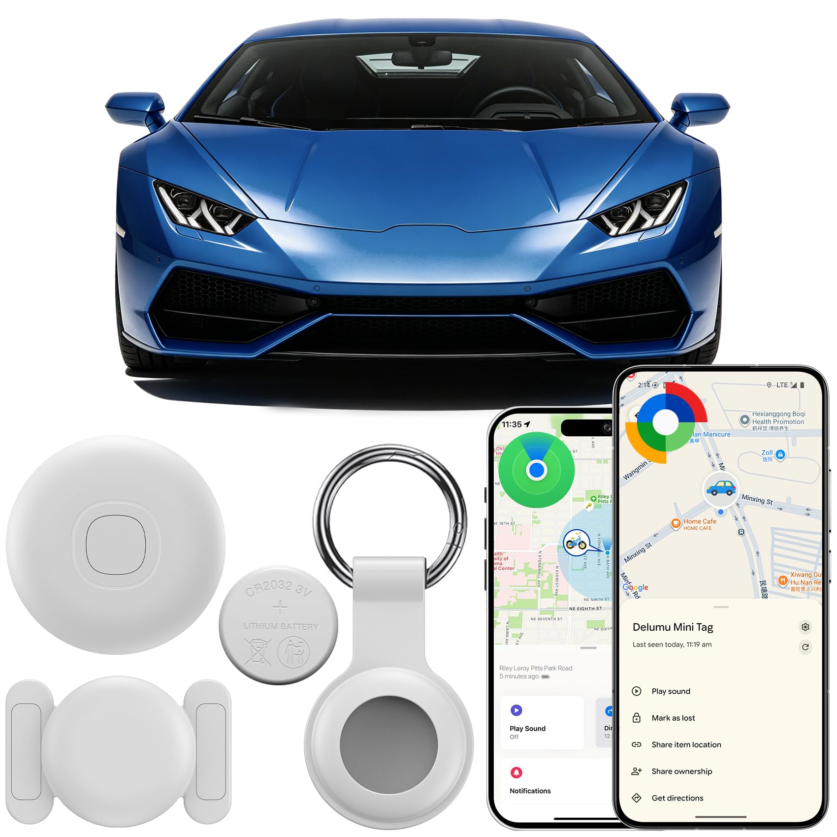 Traceur GPS Voiture sans Abonnement,Bluetooth Tracker Android et iOS,Smart Tag Tracker de Voiture Magnétique,Étanche IP68, Localisateur Mini Tracker GPS sans SIM pour Auto,Valises (Blanc)