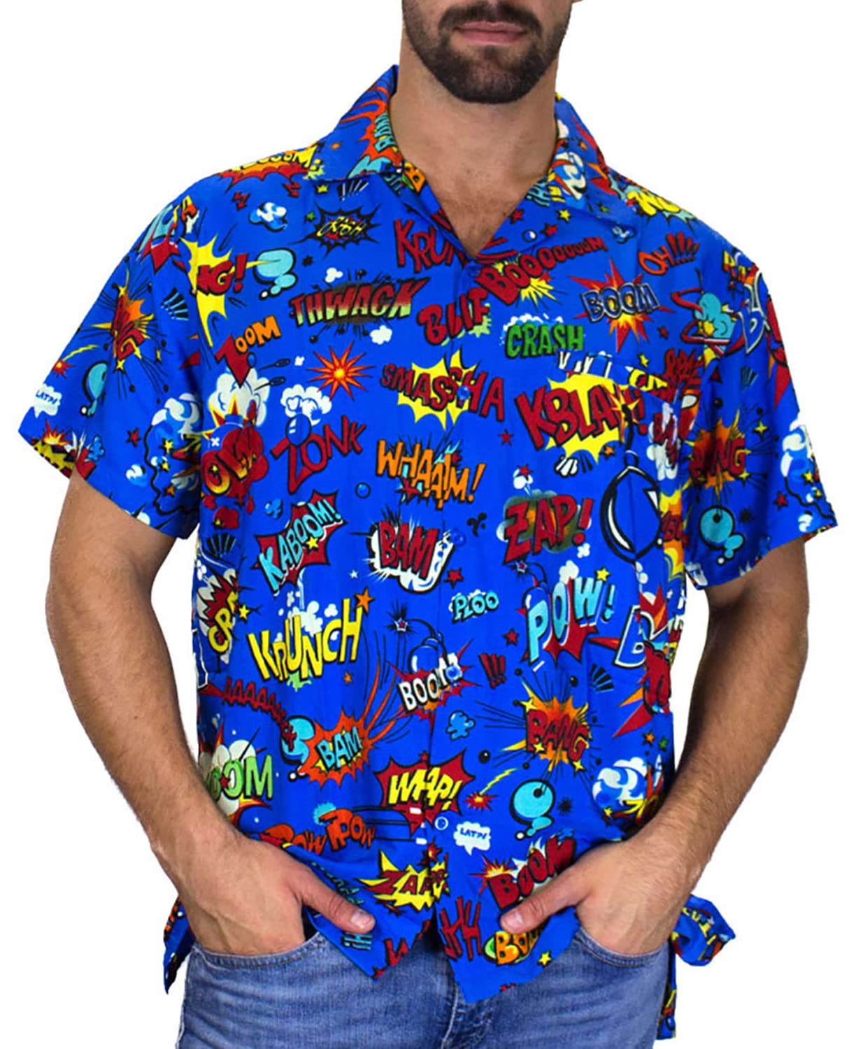 King Kameha Multiblue Funky Hawaiian Shirt, Boombang, 6XL