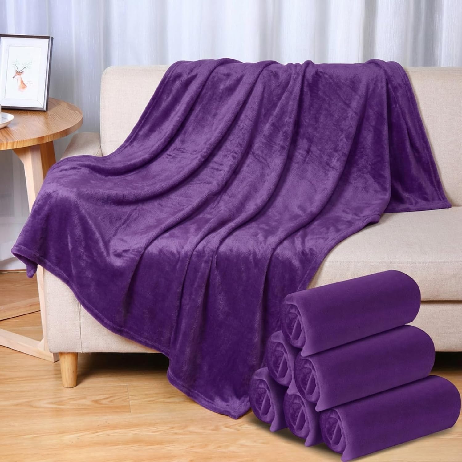 Preboun 6 Pcs 50" x 60" Purple Soft Fuzzy Fleece Throw Blanket Bulk Blankets for Homeless 285 GSM Micro Plush Flannel Throw for Bedroom Dorm Spa Travel Donation(Purple) - Image 8